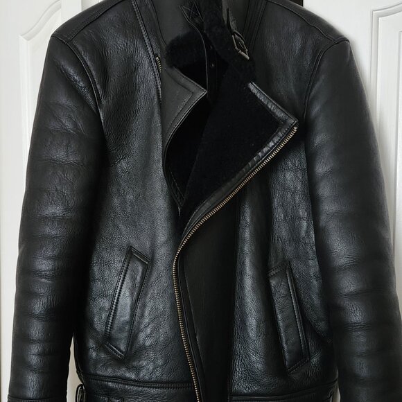 Sheepskin Shearling Aviator Leather Jacket - Picture 2 of 13